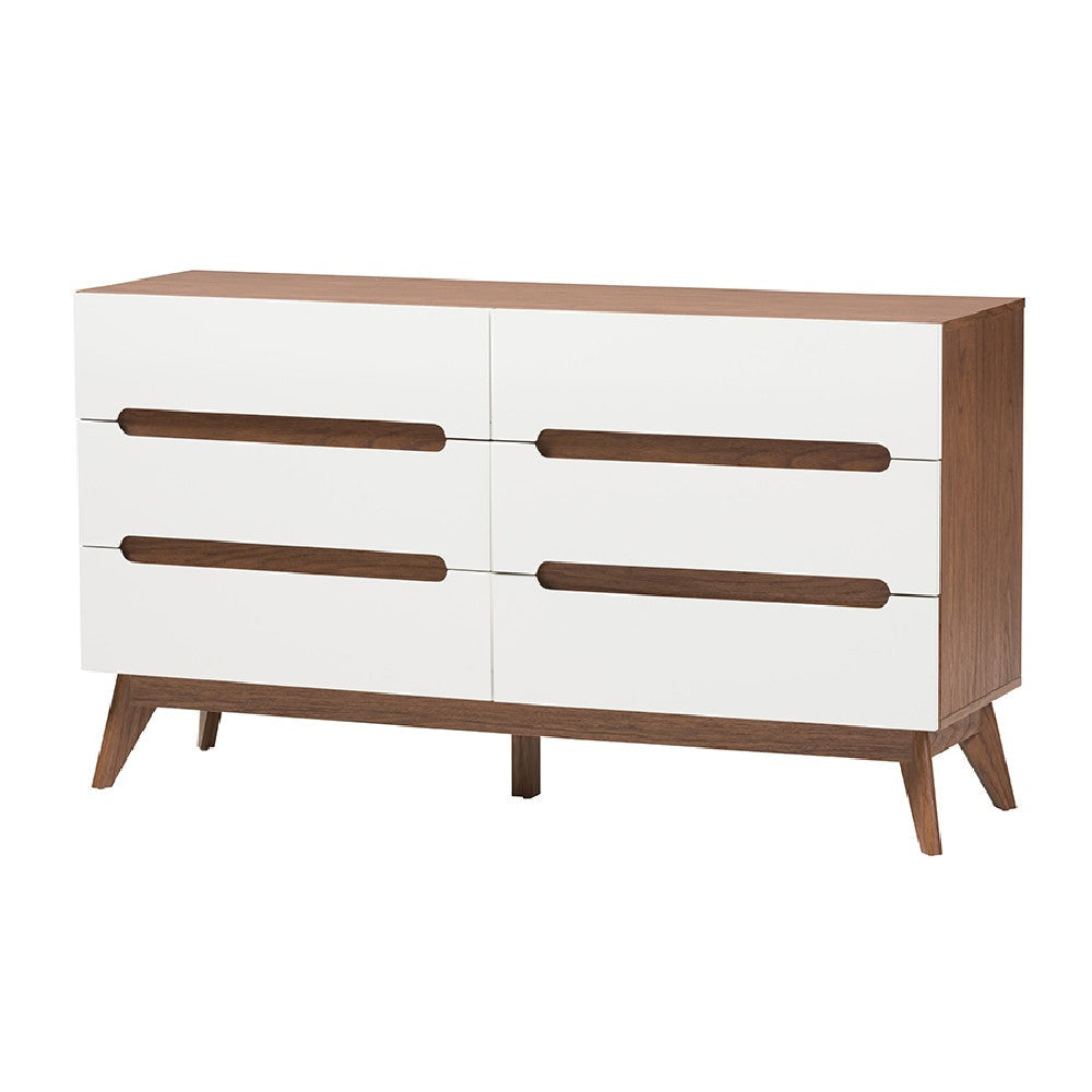 Baxton Studio Calypso Mid-Century Modern Two-Tone White and Walnut Brown Finished Wood 3-Piece Storage Set