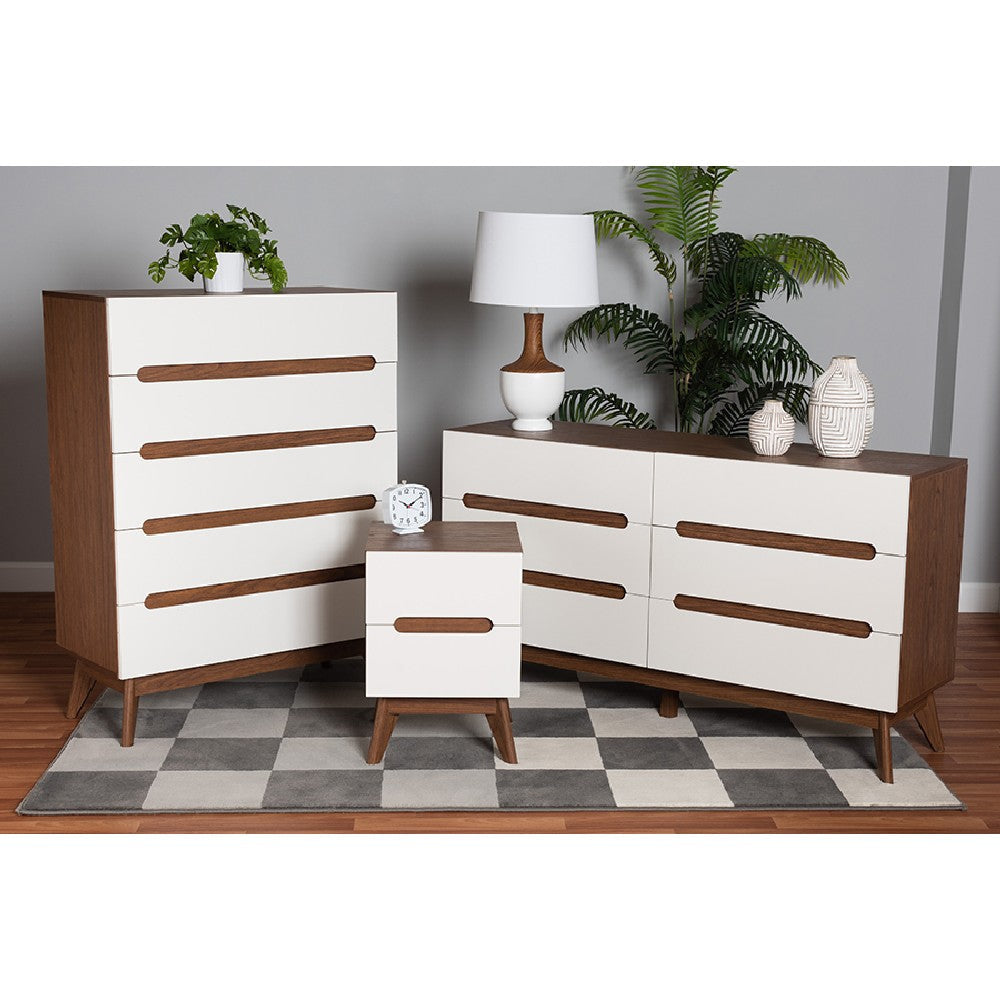 Baxton Studio Calypso Mid-Century Modern Two-Tone White and Walnut Brown Finished Wood 3-Piece Storage Set