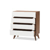Baxton Studio Calypso Mid-Century Modern White and Walnut Wood 4-Drawer Storage Chest WHI-Calypso-Walnut-White-4DW-Chest