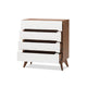 Baxton Studio Calypso Mid-Century Modern White and Walnut Wood 4-Drawer Storage Chest WHI-Calypso-Walnut-White-4DW-Chest