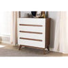 Baxton Studio Calypso Mid-Century Modern White and Walnut Wood 4-Drawer Storage Chest WHI-Calypso-Walnut-White-4DW-Chest