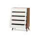 Baxton Studio Calypso Mid-Century Modern White and Walnut Wood 5-Drawer Storage Chest WHI-Calypso-Walnut-White-5DW-Chest