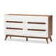 Baxton Studio Calypso Mid-Century Modern White and Walnut Wood 6-Drawer Storage Dresser WHI-Calypso-Walnut-White-6DW-Chest