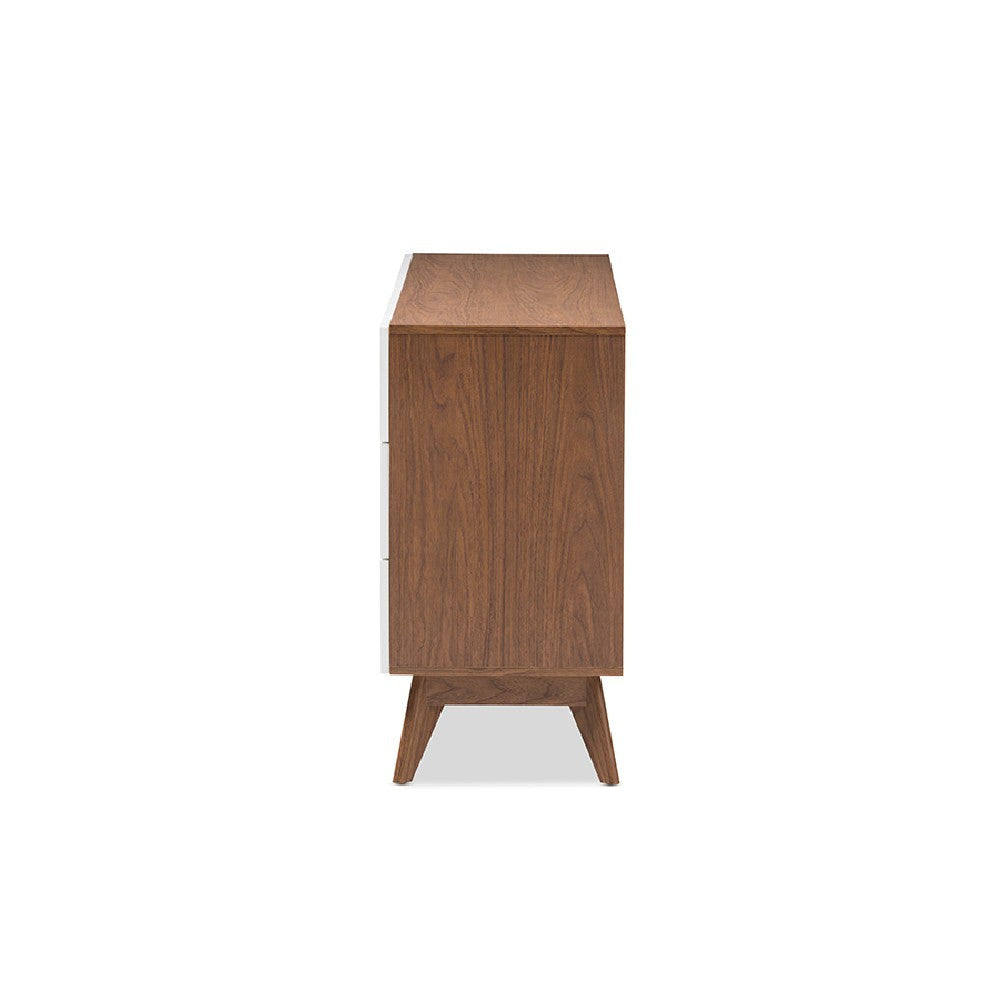 Baxton Studio Calypso Mid-Century Modern White and Walnut Wood 6-Drawer Storage Dresser WHI-Calypso-Walnut-White-6DW-Chest