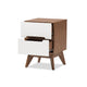 Baxton Studio Calypso Mid-Century Modern White and Walnut Wood 3-Drawer Storage Nightstand WHI-Calypso-Walnut-White-NS