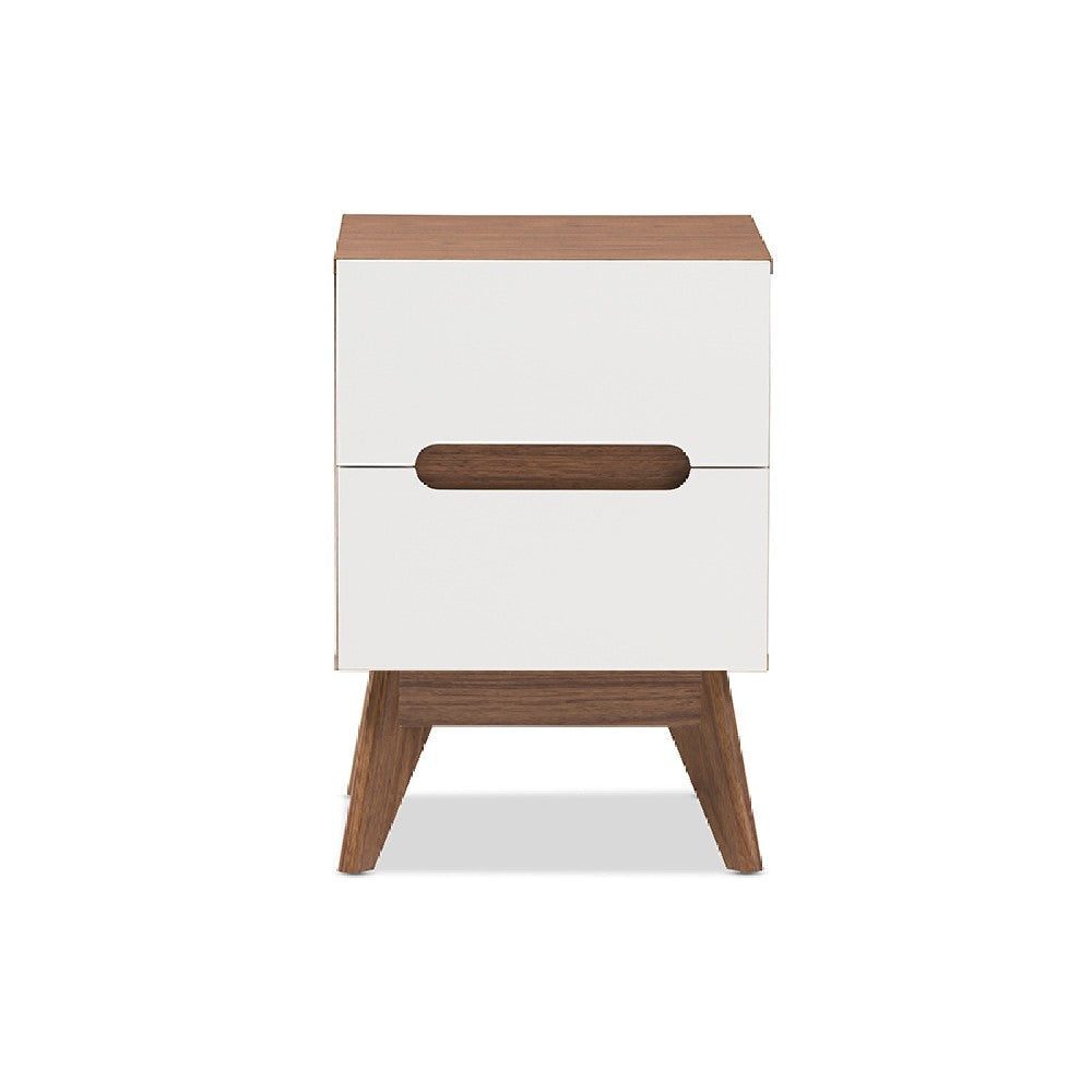 Baxton Studio Calypso Mid-Century Modern White and Walnut Wood 3-Drawer Storage Nightstand WHI-Calypso-Walnut-White-NS