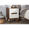 Baxton Studio Calypso Mid-Century Modern White and Walnut Wood 3-Drawer Storage Nightstand WHI-Calypso-Walnut-White-NS