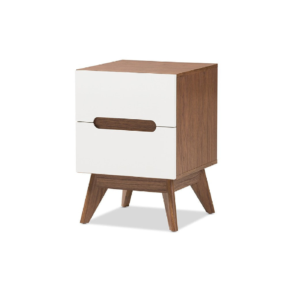 Baxton Studio Calypso Mid-Century Modern White and Walnut Wood 3-Drawer Storage Nightstand WHI-Calypso-Walnut-White-NS