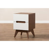 Baxton Studio Calypso Mid-Century Modern White and Walnut Wood 3-Drawer Storage Nightstand WHI-Calypso-Walnut-White-NS