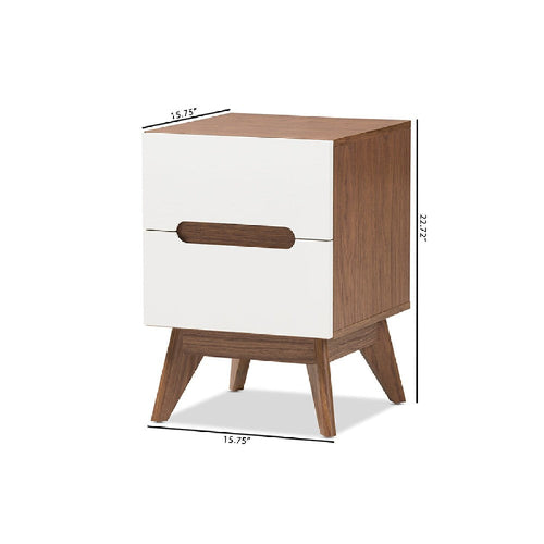 Baxton Studio Calypso Mid-Century Modern White and Walnut Wood 3-Drawer Storage Nightstand