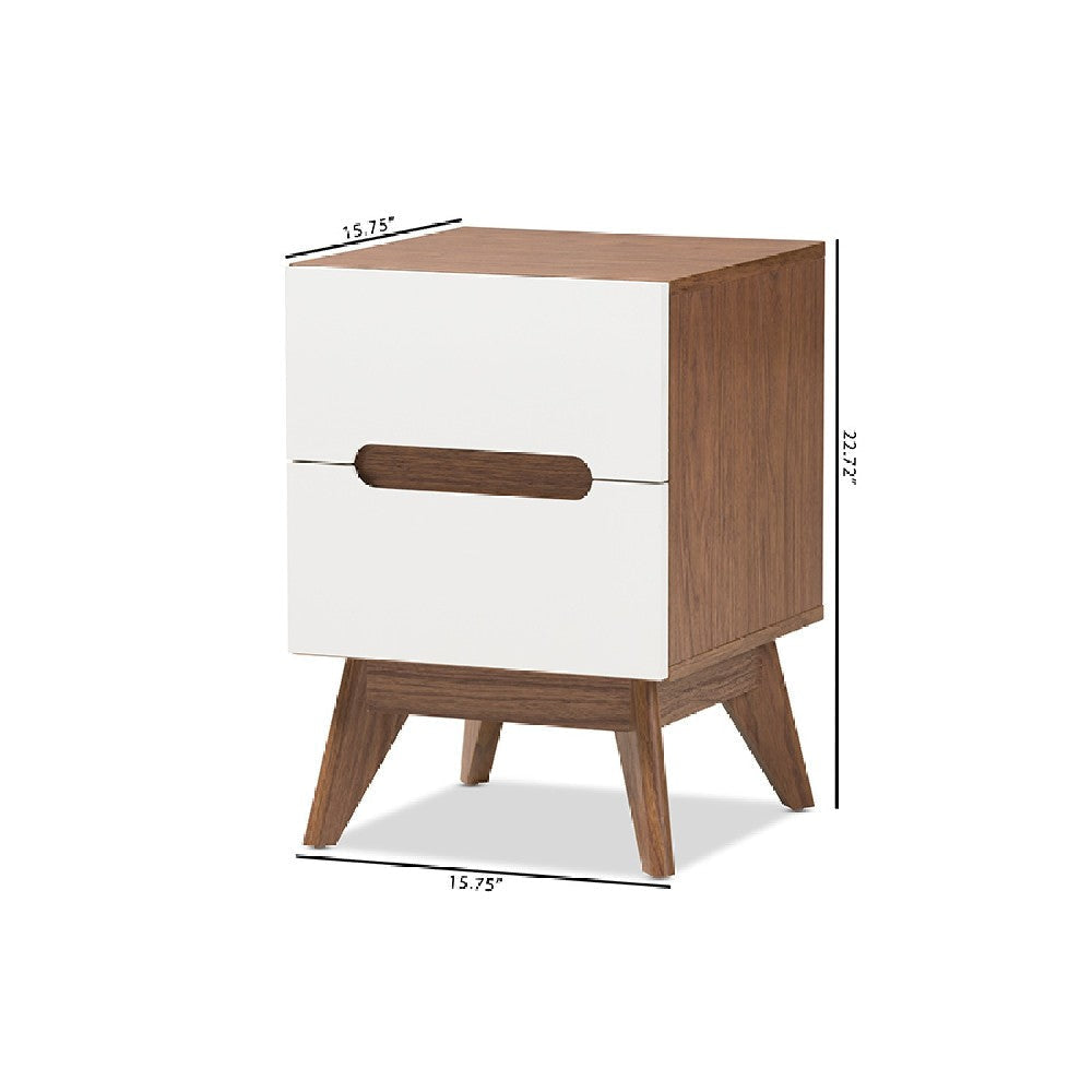 Baxton Studio Calypso Mid-Century Modern White and Walnut Wood 3-Drawer Storage Nightstand
