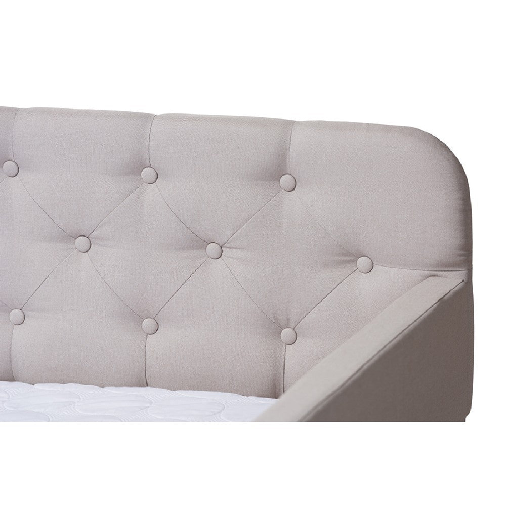 Baxton Studio Camelia Modern and Contemporary Beige Fabric Upholstered Button-Tufted Twin Size Sofa Daybed with Roll-Out Trundle Guest Bed