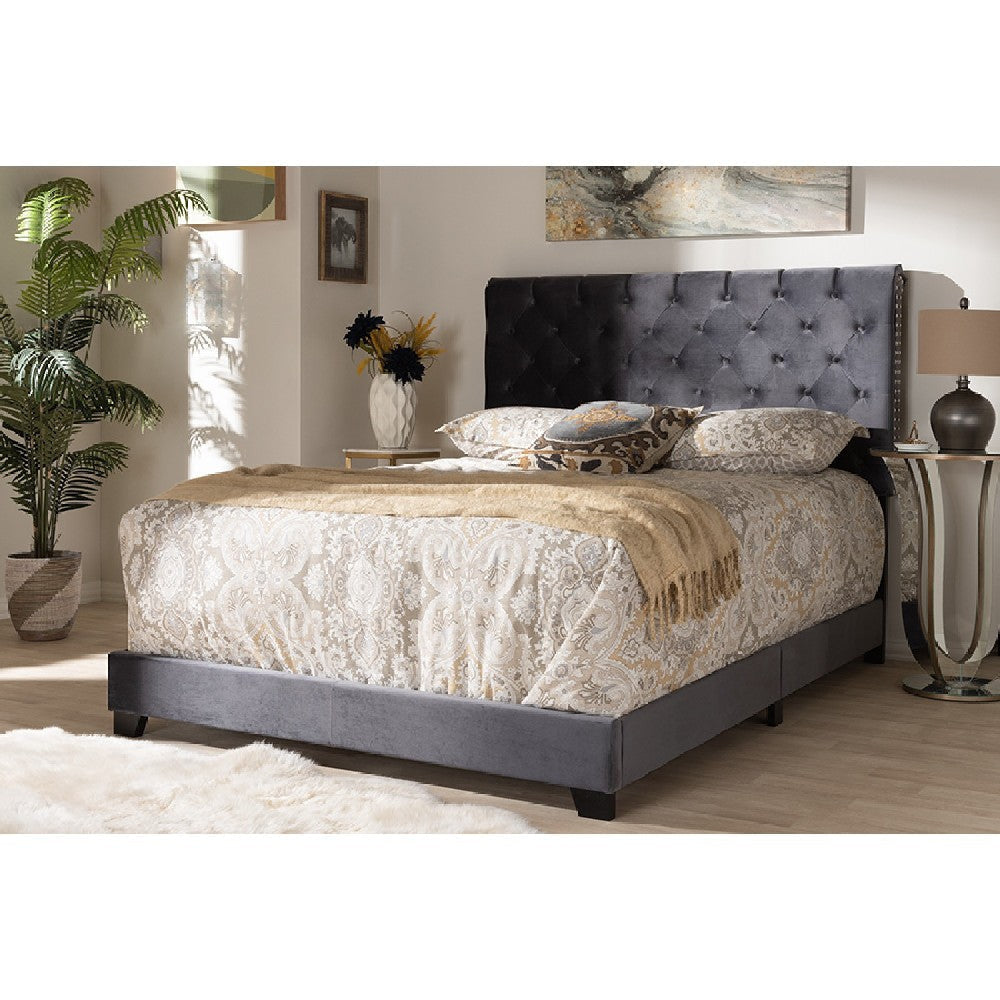 Baxton Studio Candace Luxe and Glamour Dark Grey Velvet Upholstered Full Size Bed