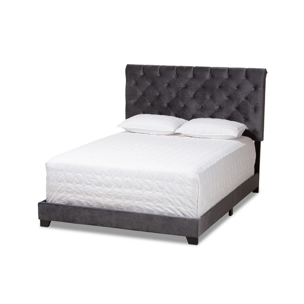 Baxton Studio Candace Luxe and Glamour Dark Grey Velvet Upholstered King Size Bed WHI-Candace-Grey-King