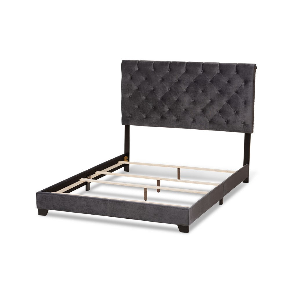 Baxton Studio Candace Luxe and Glamour Dark Grey Velvet Upholstered King Size Bed WHI-Candace-Grey-King
