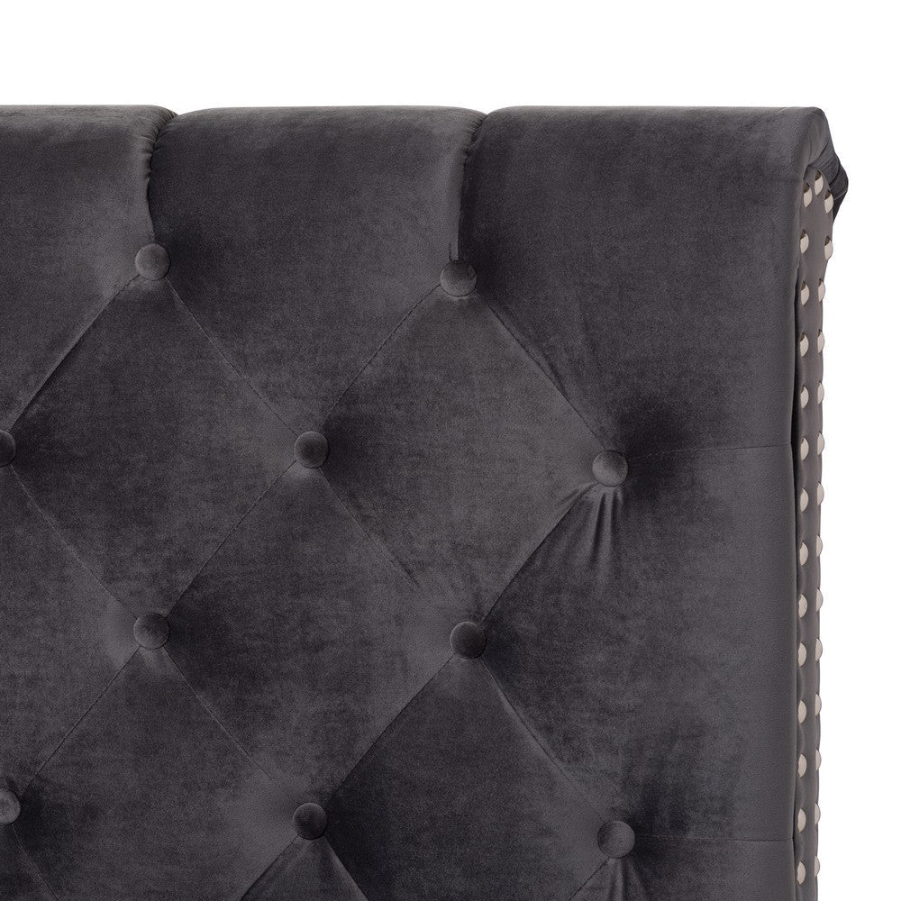 Baxton Studio Candace Luxe and Glamour Dark Grey Velvet Upholstered King Size Bed WHI-Candace-Grey-King