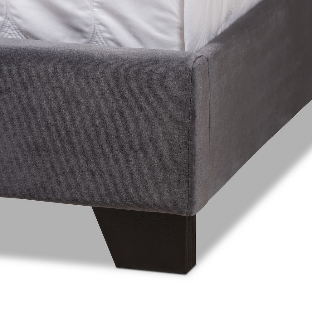 Baxton Studio Candace Luxe and Glamour Dark Grey Velvet Upholstered King Size Bed WHI-Candace-Grey-King