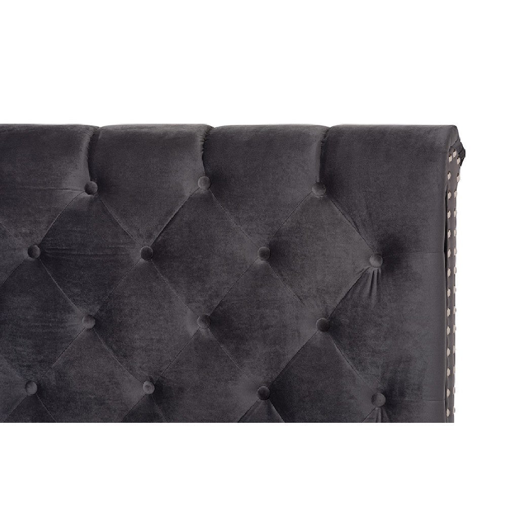Baxton Studio Candace Luxe and Glamour Dark Grey Velvet Upholstered Queen Size Bed