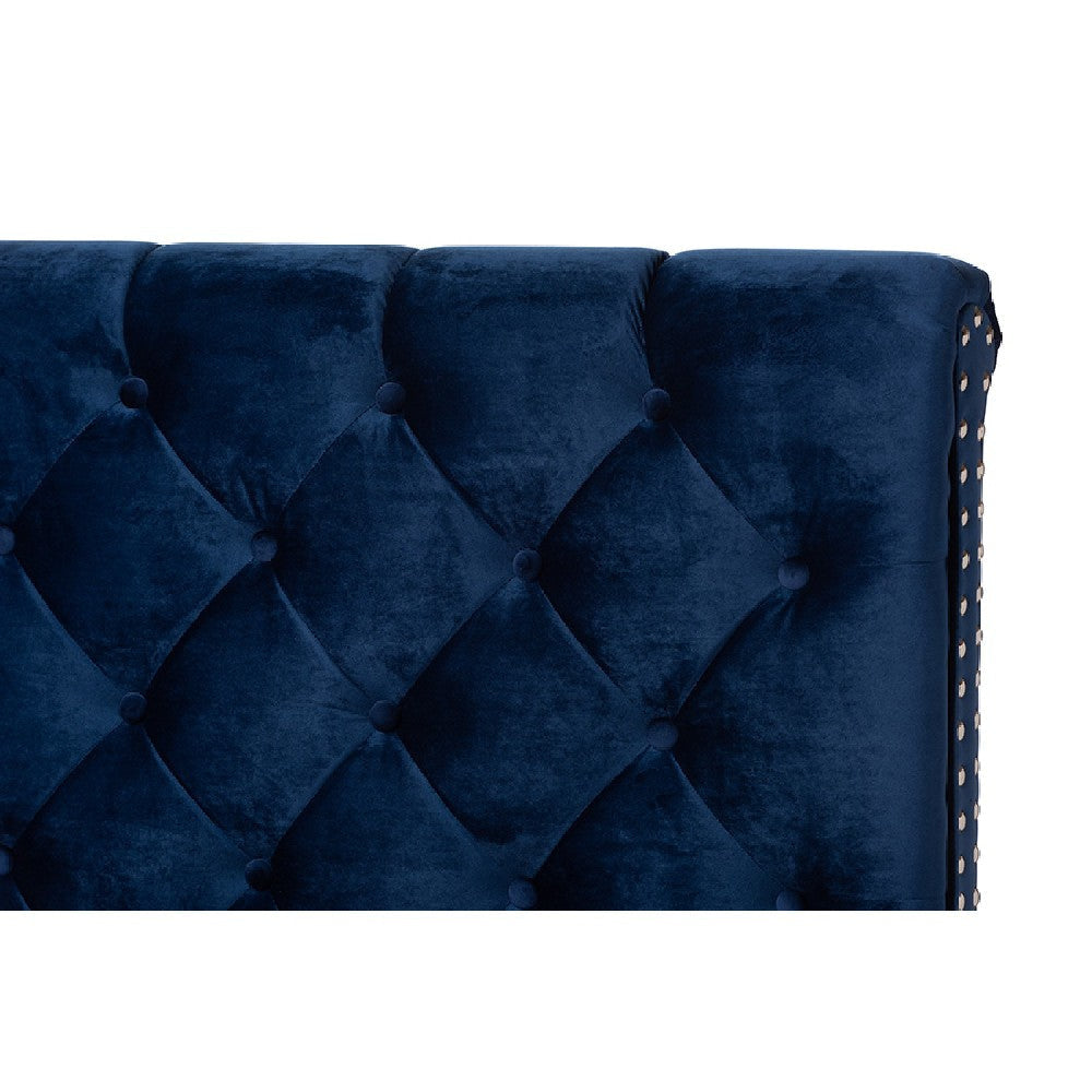 Baxton Studio Candace Luxe and Glamour Navy Velvet Upholstered Queen Size Bed