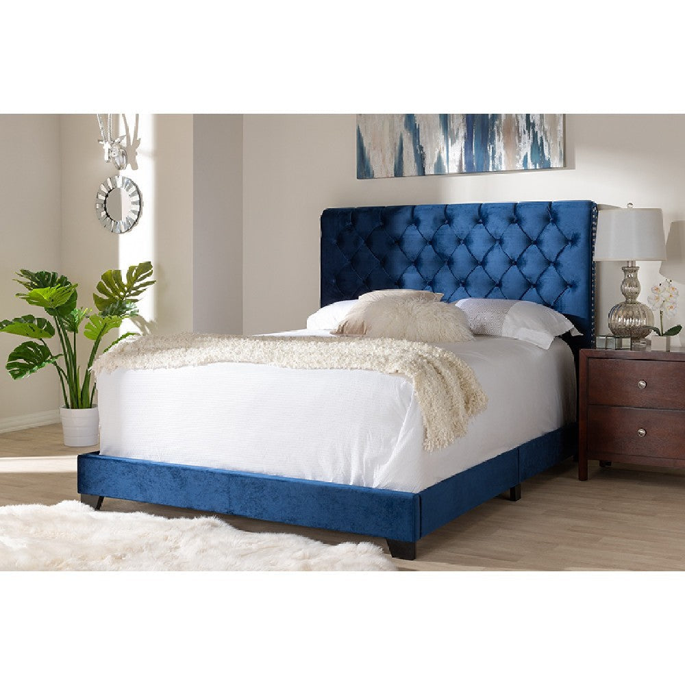 Baxton Studio Candace Luxe and Glamour Navy Velvet Upholstered Queen Size Bed