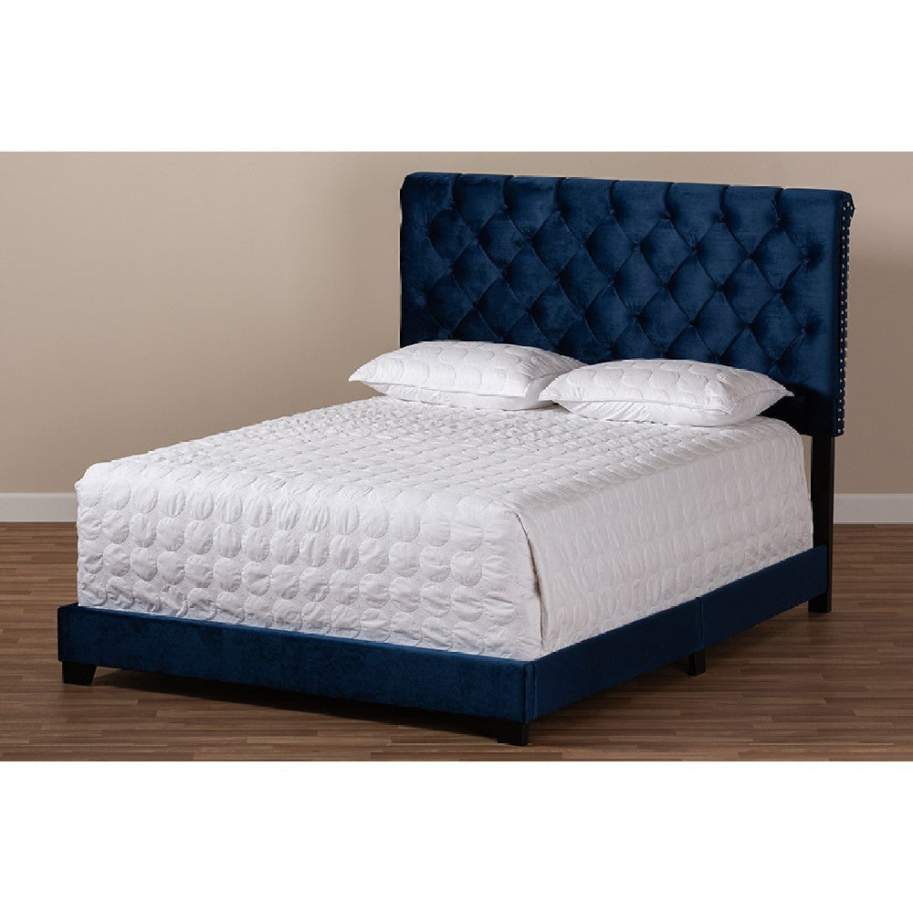 Baxton Studio Candace Luxe and Glamour Navy Velvet Upholstered Queen Size Bed