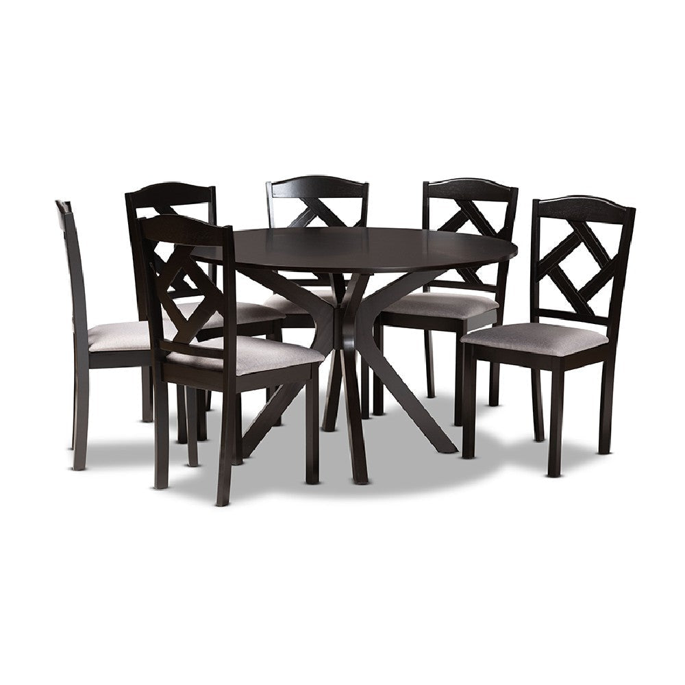 Baxton Studio Carlin Modern Transitional Grey Fabric Upholstered and Dark Brown Finished Wood 7-Piece Dining Set