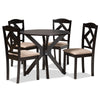 Baxton Studio Carlin Sand Fabric Upholstered and Dark Brown Finished Wood 5-Piece Dining Set WHI-Carlin-Sand-Dark-Brown-5PC-Dining-Set