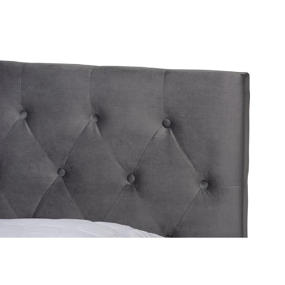 Baxton Studio Caronia Modern and Contemporary Grey Velvet Fabric Upholstered 2-Drawer Queen Size Platform Storage Bed