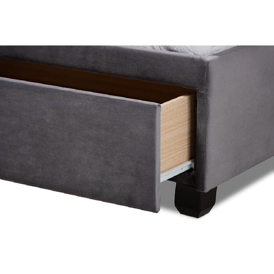 Baxton Studio Caronia Modern and Contemporary Grey Velvet Fabric Upholstered 2-Drawer Queen Size Platform Storage Bed