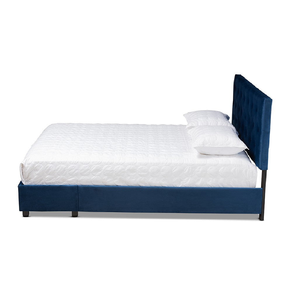 Baxton Studio Caronia Modern and Contemporary Navy Blue Velvet Fabric Upholstered 2-Drawer Queen Size Platform Storage Bed