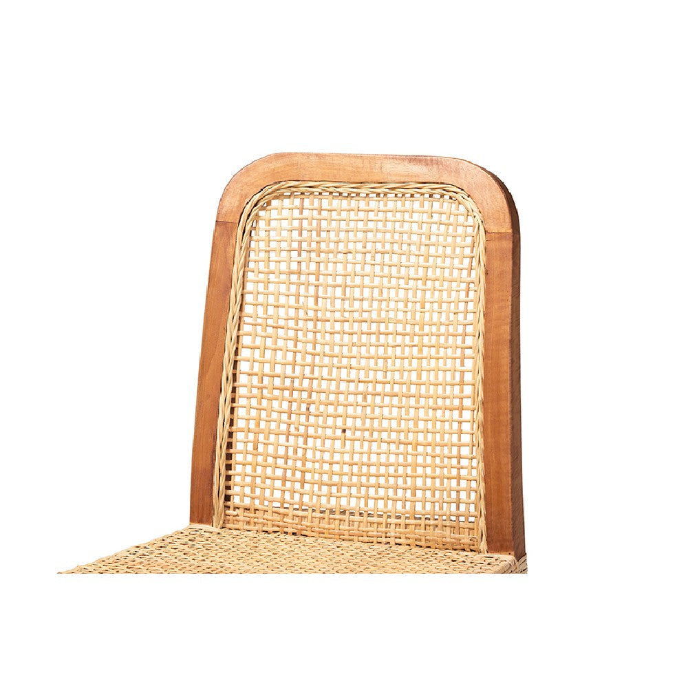 bali & pari Caspia Mid-Century Modern Walnut Brown Mahogany Wood and Natural Rattan Counter Stool WHI-Caspia-Teak-CS