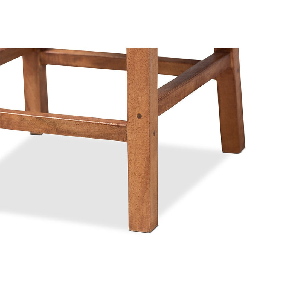 bali & pari Caspia Mid-Century Modern Walnut Brown Mahogany Wood and Natural Rattan Counter Stool WHI-Caspia-Teak-CS