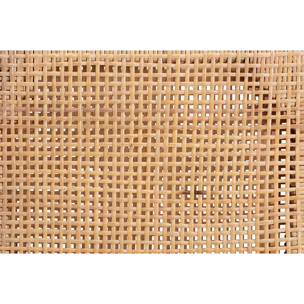 bali & pari Caspia Mid-Century Modern Walnut Brown Mahogany Wood and Natural Rattan Counter Stool WHI-Caspia-Teak-CS