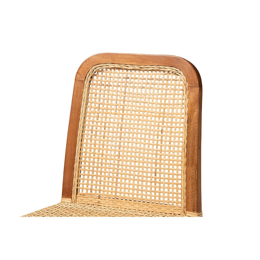 bali & pari Caspia Mid-Century Modern Walnut Brown Mahogany Wood and Natural Rattan 2-Piece Dining Chair Set WHI-Caspia-Teak-DC
