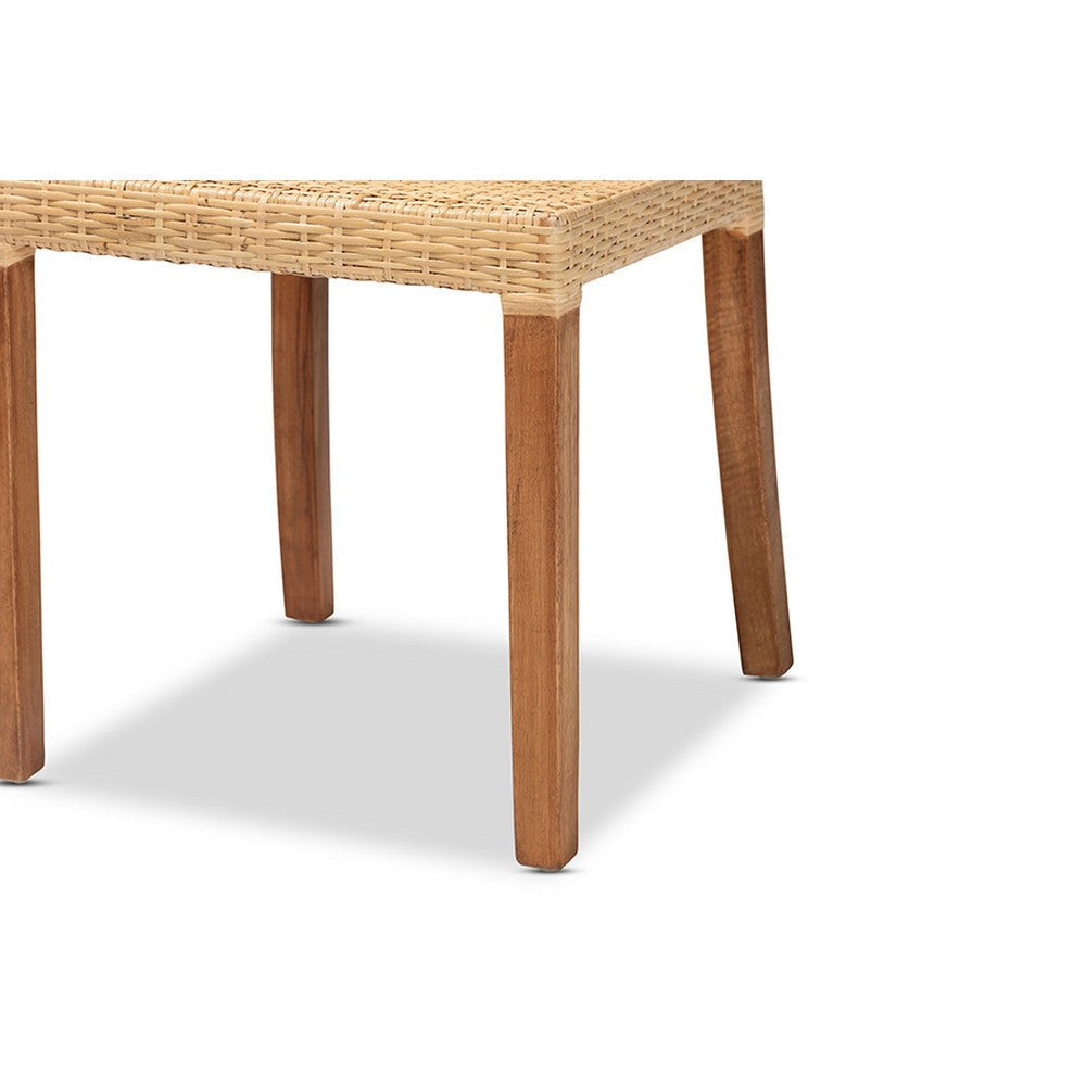 bali & pari Caspia Mid-Century Modern Walnut Brown Mahogany Wood and Natural Rattan 2-Piece Dining Chair Set WHI-Caspia-Teak-DC