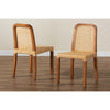 bali & pari Caspia Mid-Century Modern Walnut Brown Mahogany Wood and Natural Rattan 2-Piece Dining Chair Set
