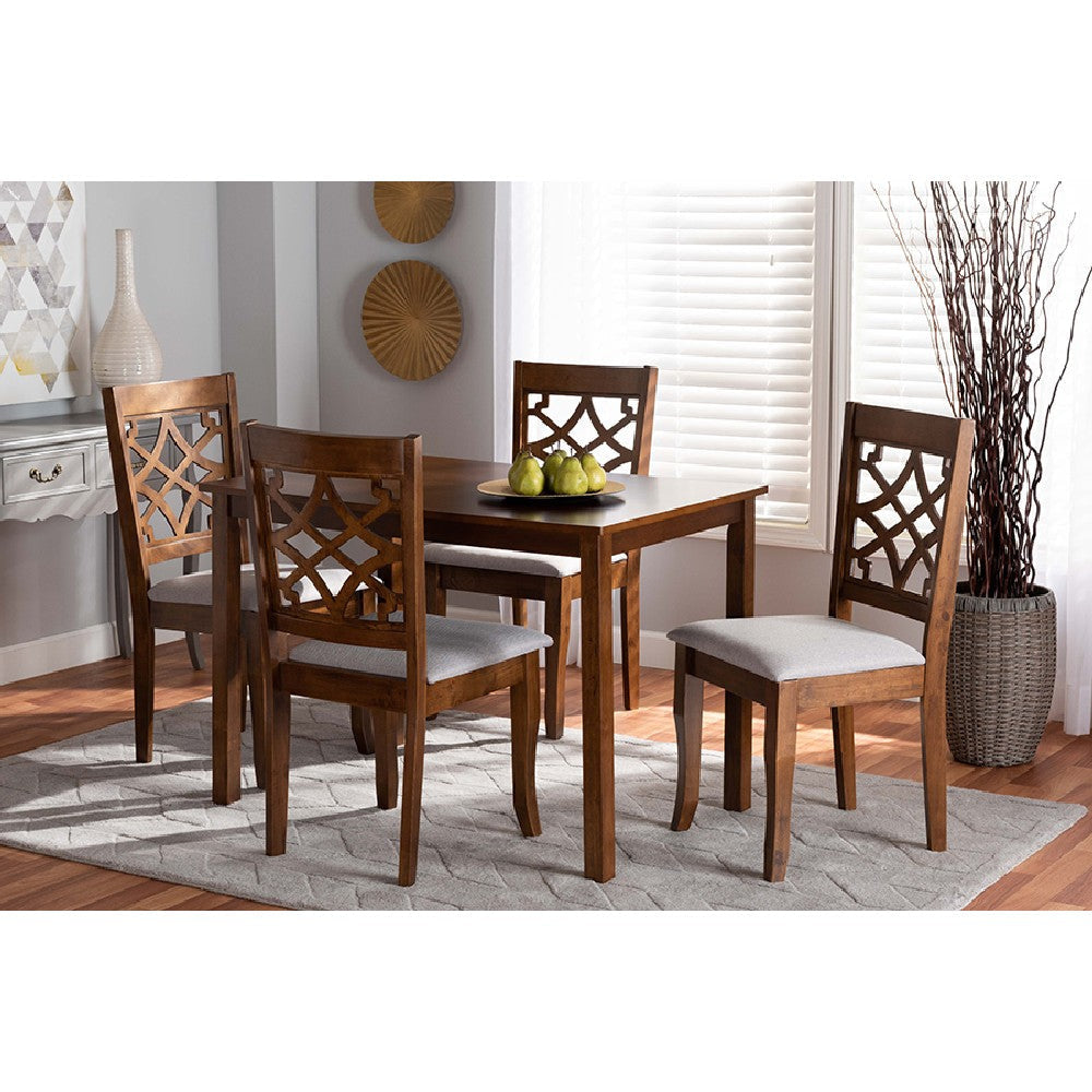Baxton Studio Celina Modern and Contemporary Grey Fabric Upholstered and Walnut Brown Finished Wood 5-Piece Dining Set