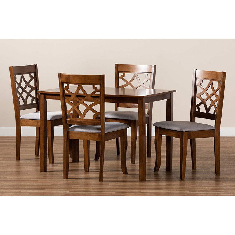 Baxton Studio Celina Modern and Contemporary Grey Fabric Upholstered and Walnut Brown Finished Wood 5-Piece Dining Set