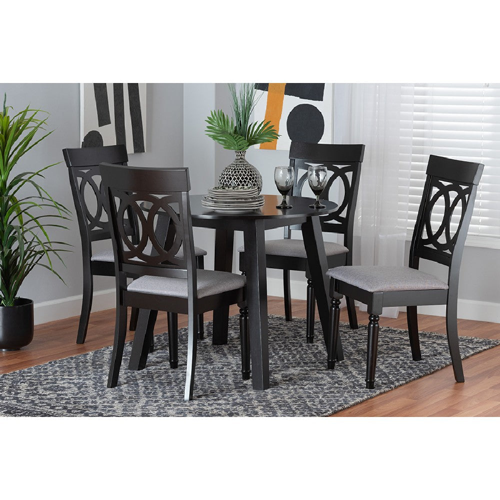 Baxton Studio Charlottle Modern Grey Fabric and Dark Brown Finished Wood 5-Piece Dining Set WHI-Charlotte-Grey-Dark-Brown-5PC-Dining-Set