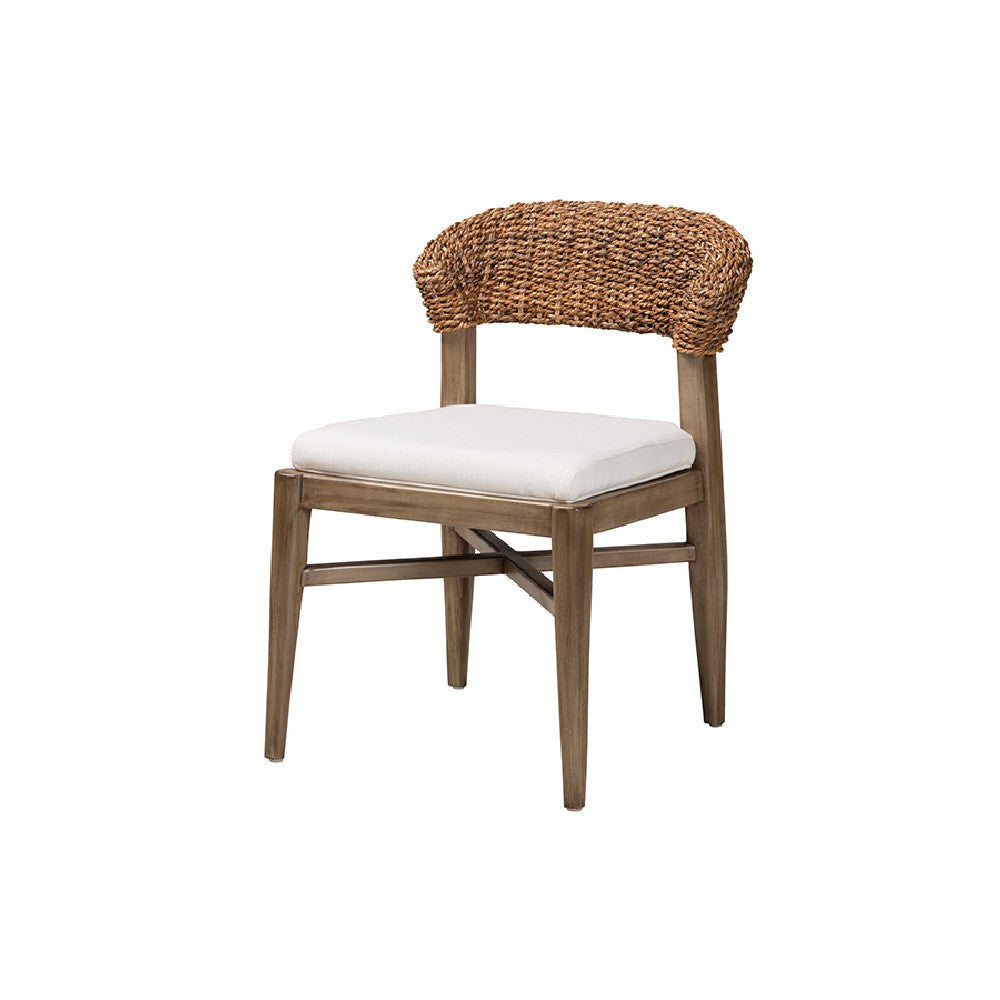 bali & pari Chloe Modern Bohemian Walnut Brown Finished Mahogany Wood and Natural Rattan Dining Chair WHI-Chloe-Mahogany-DC