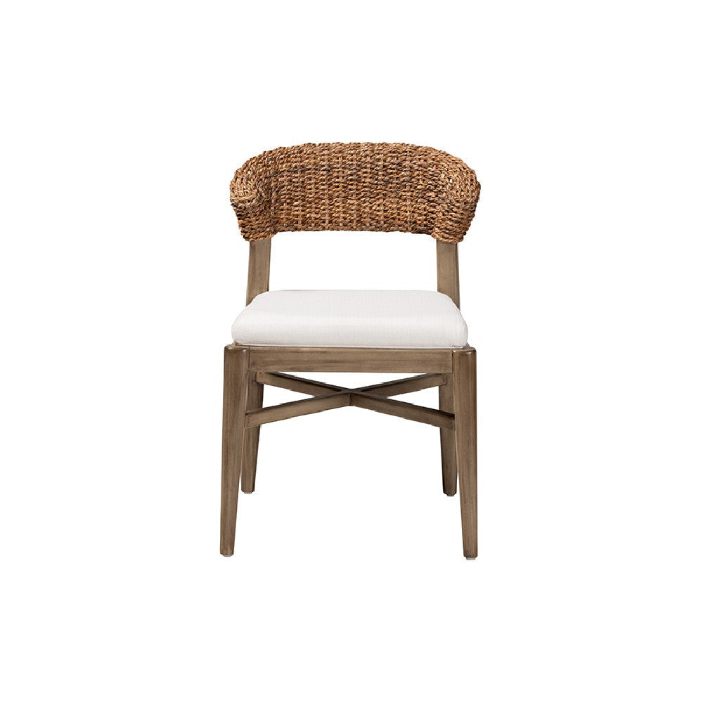 bali & pari Chloe Modern Bohemian Walnut Brown Finished Mahogany Wood and Natural Rattan Dining Chair WHI-Chloe-Mahogany-DC