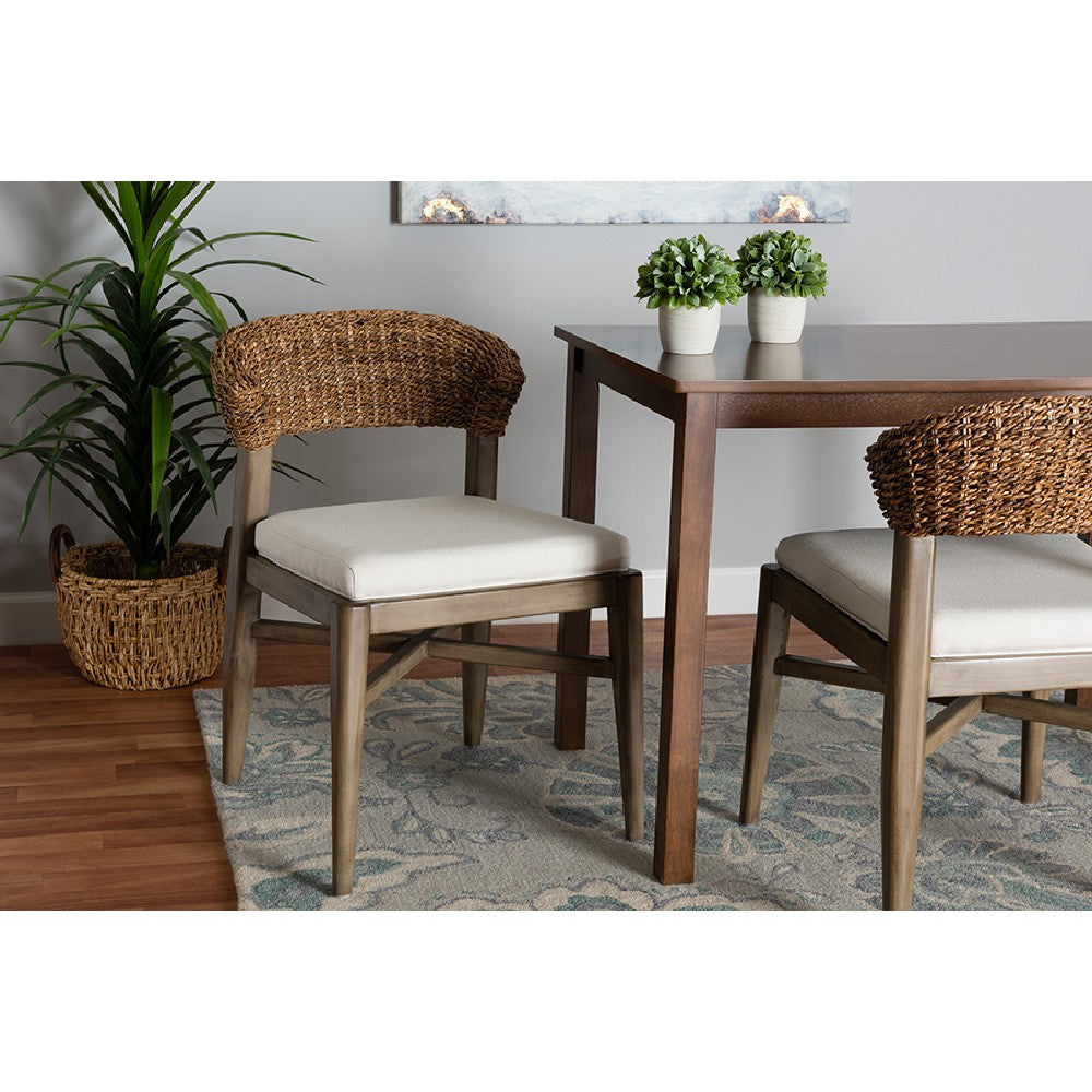 bali & pari Chloe Modern Bohemian Walnut Brown Finished Mahogany Wood and Natural Rattan Dining Chair WHI-Chloe-Mahogany-DC