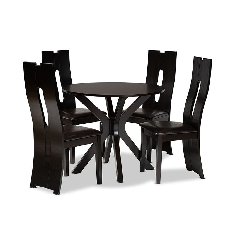 Baxton Studio Cian Modern and Contemporary Dark Brown Faux Leather Upholstered and Dark Brown Finished Wood 5-Piece Dining Set