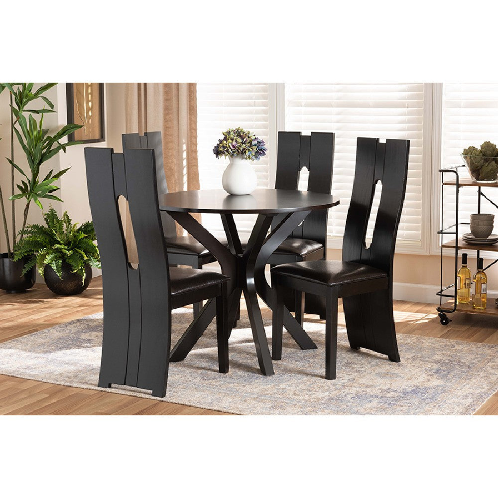 Baxton Studio Cian Modern and Contemporary Dark Brown Faux Leather Upholstered and Dark Brown Finished Wood 5-Piece Dining Set