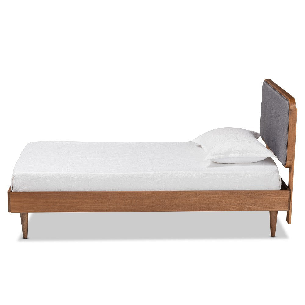 Baxton Studio Cilka Mid-Century Modern Dark Grey Fabric Upholstered and Ash Walnut Finished Wood Twin Size Platform Bed
