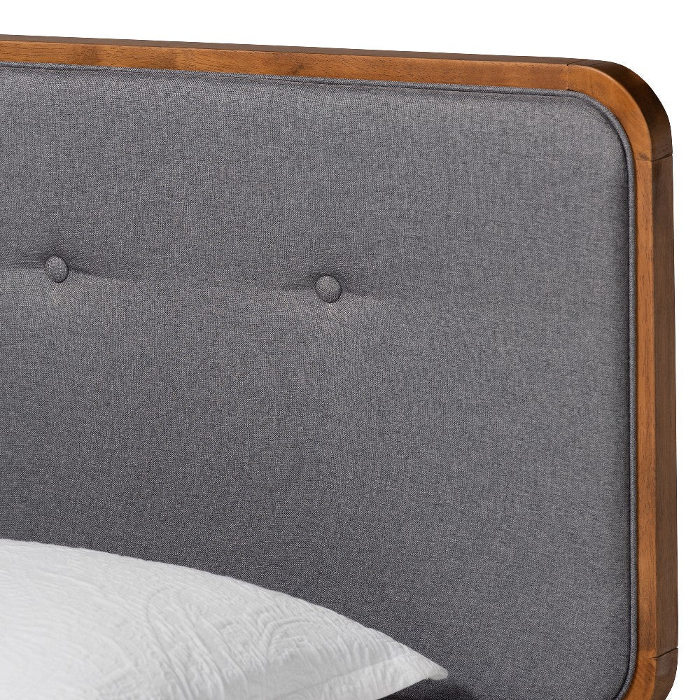 Baxton Studio Cilka Mid-Century Modern Dark Grey Fabric Upholstered and Ash Walnut Finished Wood Twin Size Platform Bed