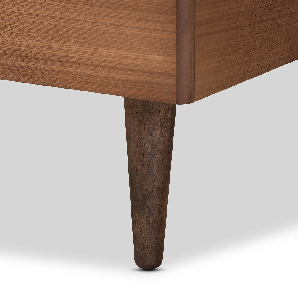 Baxton Studio Cilka Mid-Century Modern Dark Grey Fabric Upholstered and Ash Walnut Finished Wood Twin Size Platform Bed