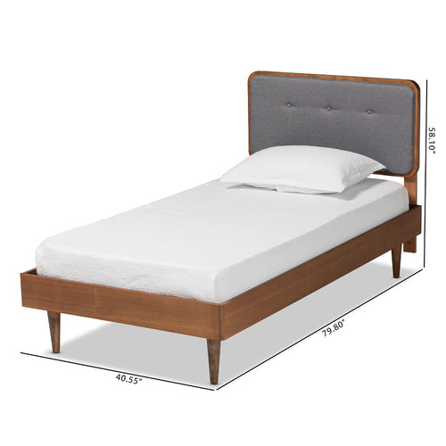Baxton Studio Cilka Mid-Century Modern Dark Grey Fabric Upholstered and Ash Walnut Finished Wood Twin Size Platform Bed