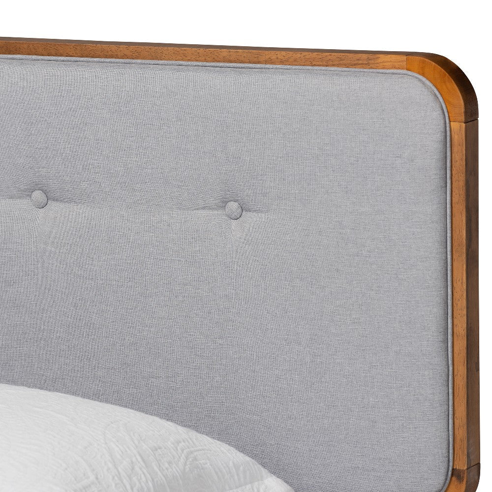 Baxton Studio Cilka Mid-Century Modern Light Grey Fabric Upholstered and Ash Walnut Finished Wood Twin Size Platform Bed
