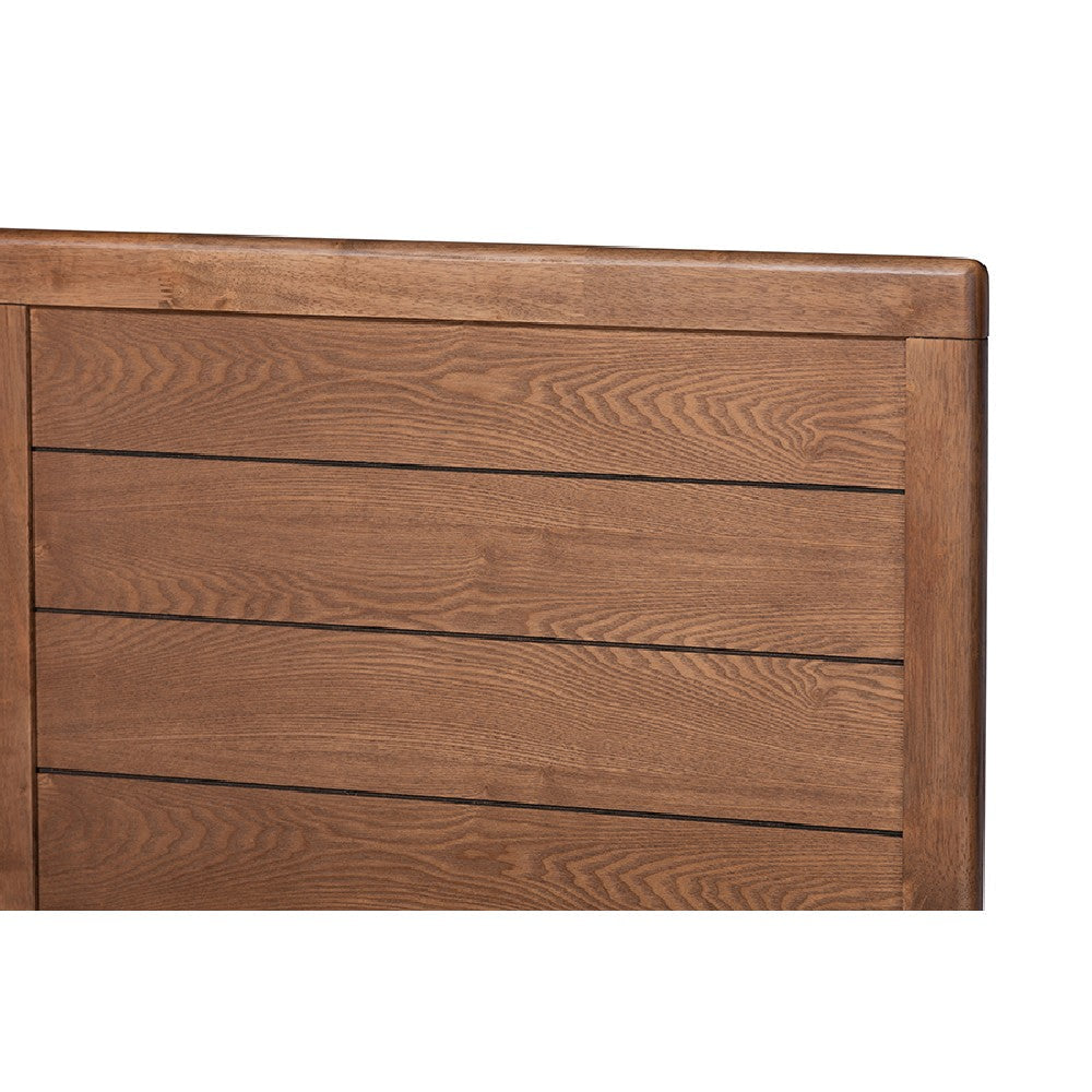 Baxton Studio Claudia Rustic Modern Light Grey Fabric Upholstered and Walnut Brown Finished Wood Full Size Platform Bed